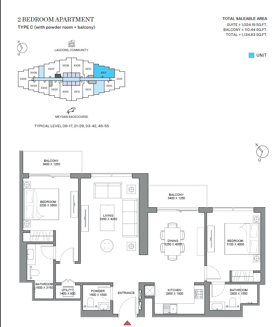 2 Beds 1134 Sq. Ft. Apartment