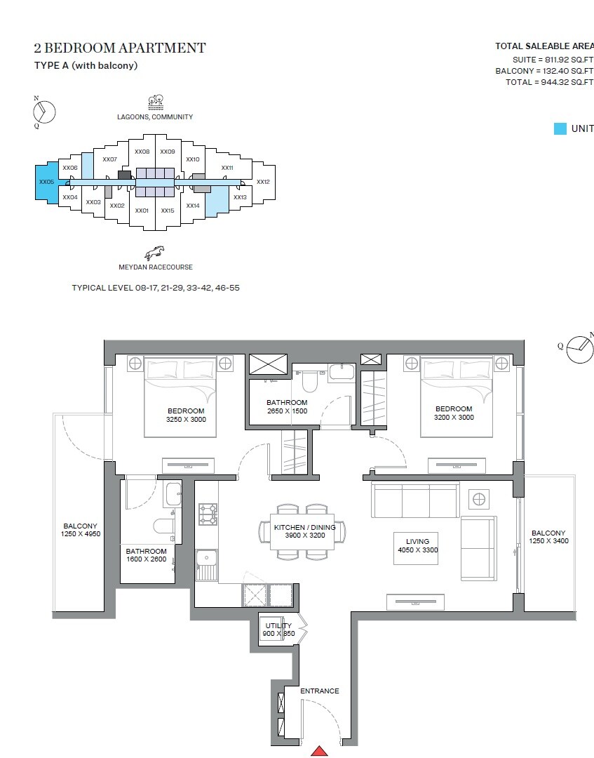 2 Beds 944 Sq. Ft. Apartment