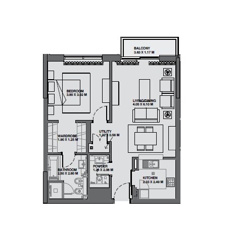 1 Bed 853 Sq. Ft. Apartment
