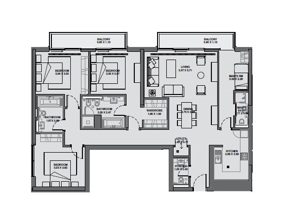 3 Beds 1850 Sq. Ft. Apartment