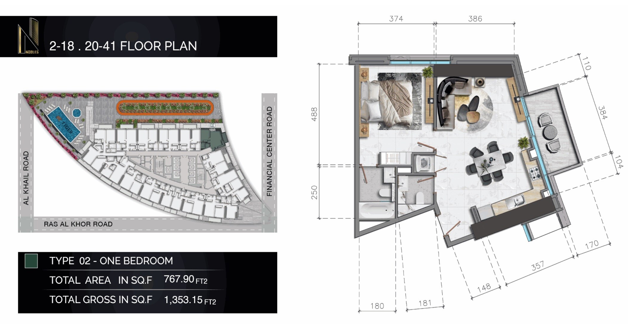 1 Bed 768 Sq. Ft. Apartment