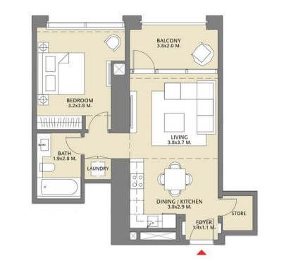 Emaar Vida Zaabeel 1 Bed Layout