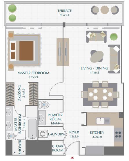 1 Bed 990 Sq. Ft. Apartment