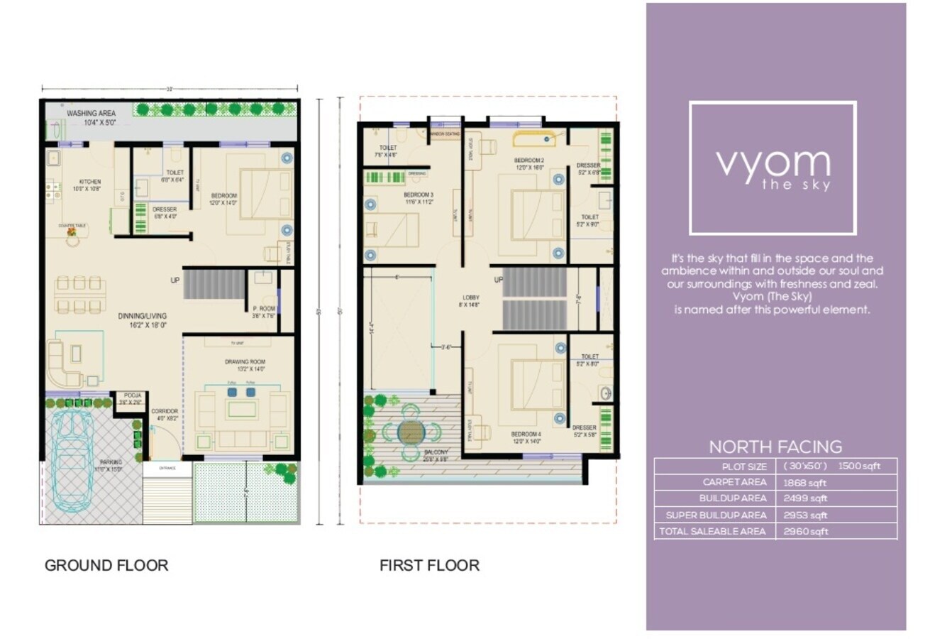 Floor plan of 4 BHK 2960 Sq. Ft. Townhouse in Rishabh Soham, Durg