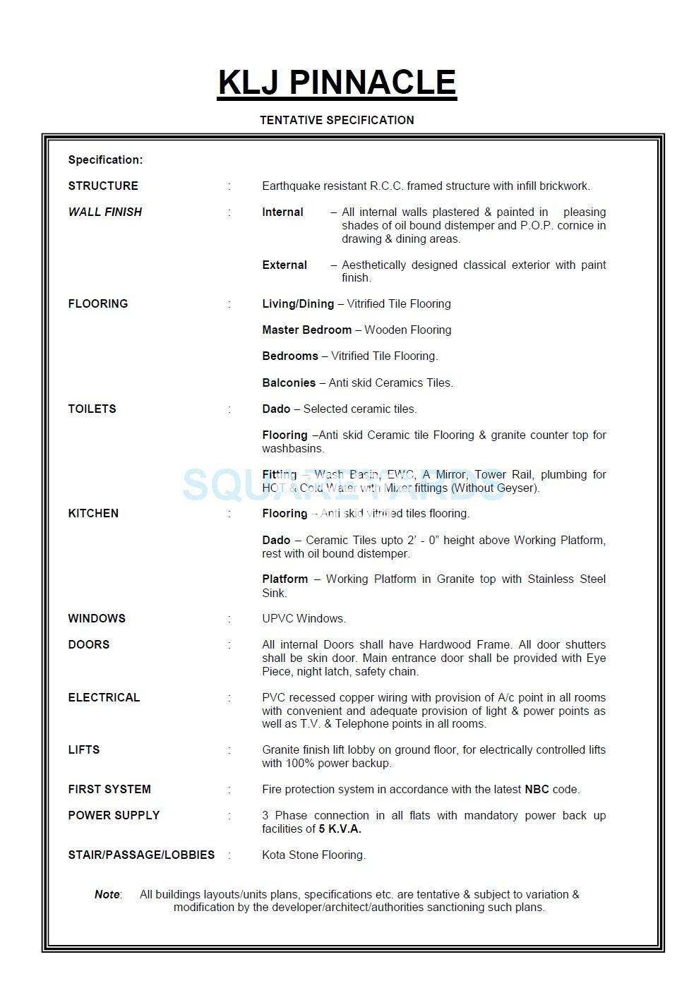 KLJ Pinnacle Specification