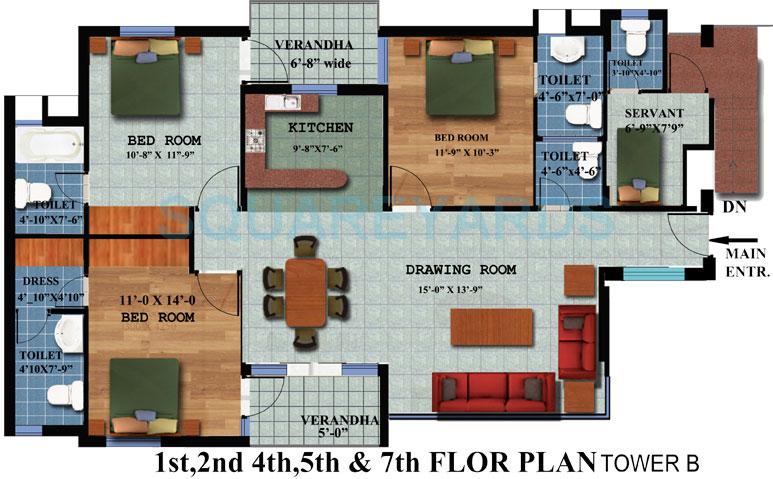 Floor plan of 3 BHK 1726 Sq. Ft. Apartment in Achievers Status Enclave, Faridabad