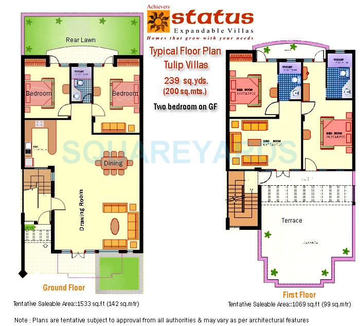Floor plan of 4 BHK 2602 Sq. Ft. Villa in Achievers Status Expandable Villa, Faridabad