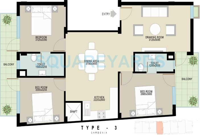 Floor plan of 3 BHK 1548 Sq. Ft. Ind Floor in Achievers Gardenia Floors, Faridabad