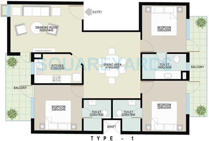 Floor plan of 3 BHK 1818 Sq. Ft. Ind Floor in Achievers Gardenia Floors, Faridabad