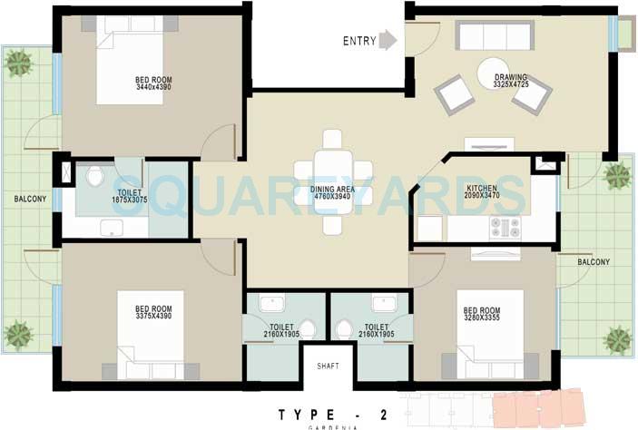 Floor plan of 3 BHK 1998 Sq. Ft. Ind Floor in Achievers Gardenia Floors, Faridabad