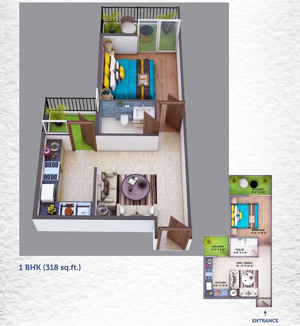 Floor plan of 1 BHK 419 Sq. Ft. Apartment in Adore Ananda, Faridabad