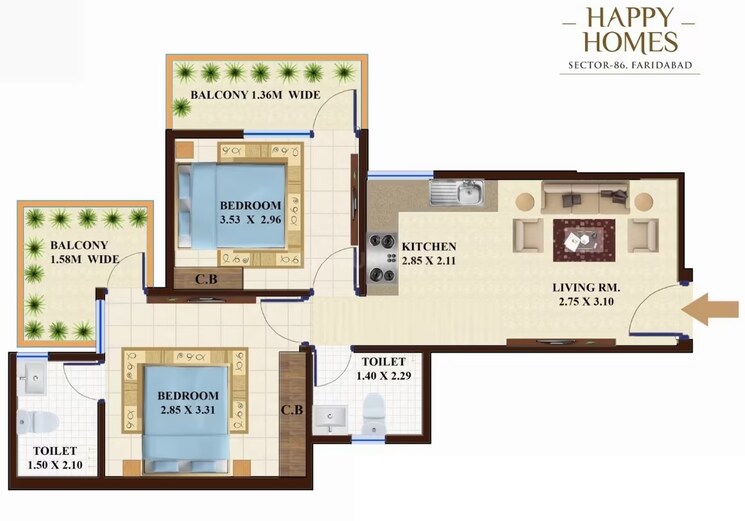 Other, adore-happy-homes 2 Bedroom 505 Sq.Ft. Apartment In Sector 86 Faridabad 8802753