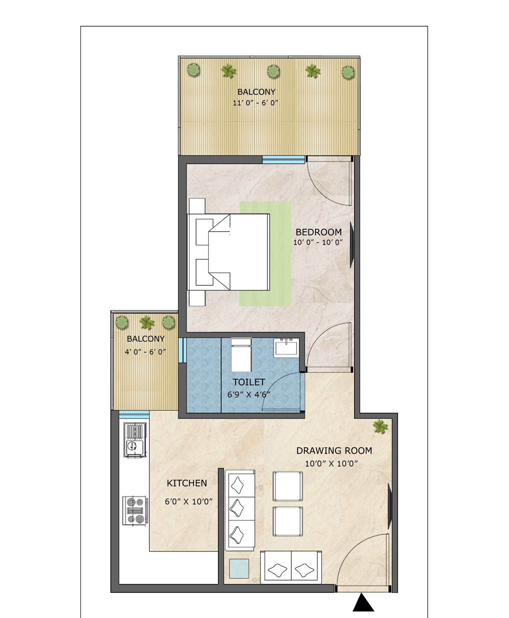Floor plan of 1 BHK 318 Sq. Ft. Apartment in Adore Happy Homes Pride, Faridabad
