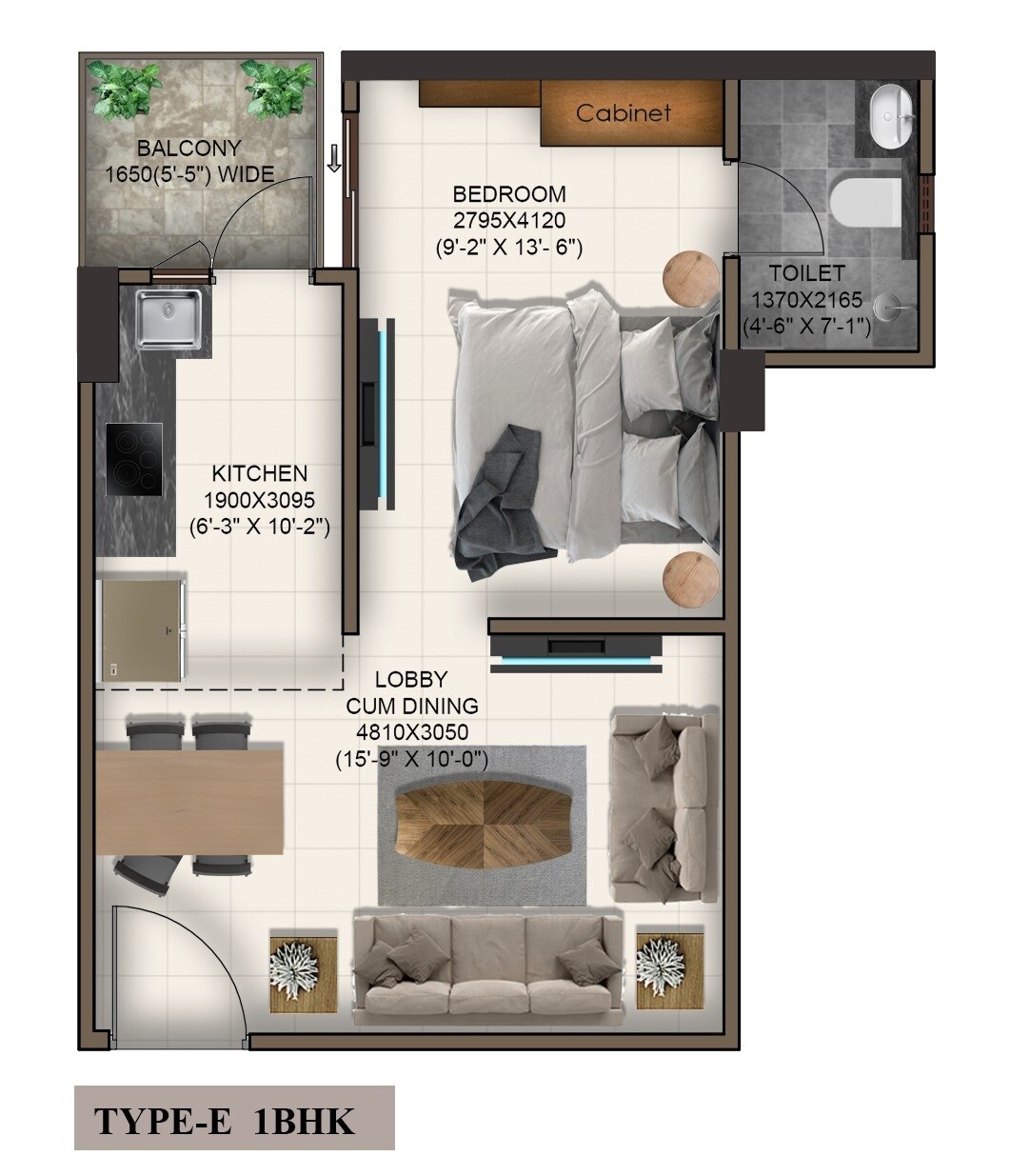 Floor plan of 1 BHK 367 Sq. Ft. Apartment in Advitya Homes, Faridabad