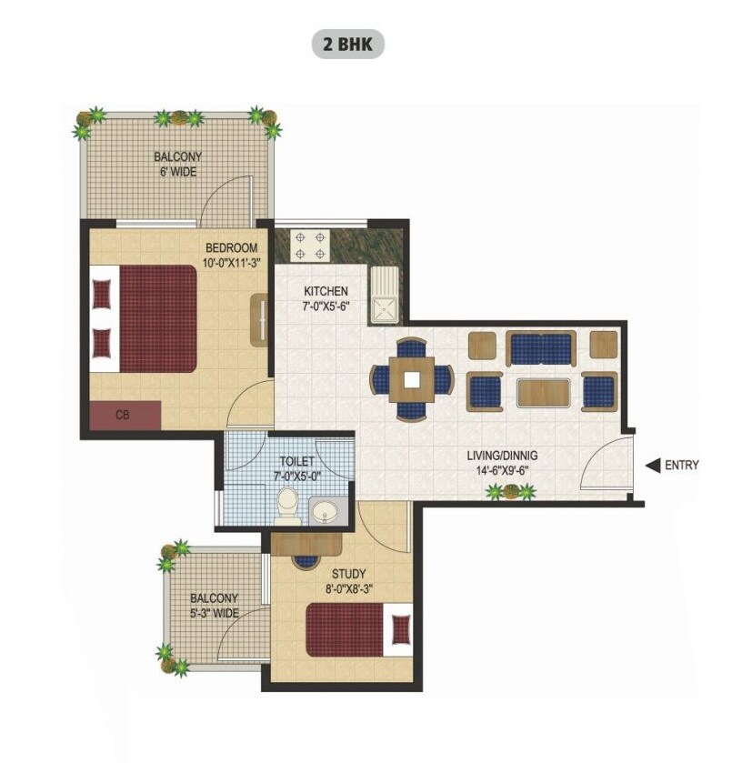 Floor plan of 1 BHK 525 Sq. Ft. Apartment in Agrasain Spaces Aagman, Faridabad