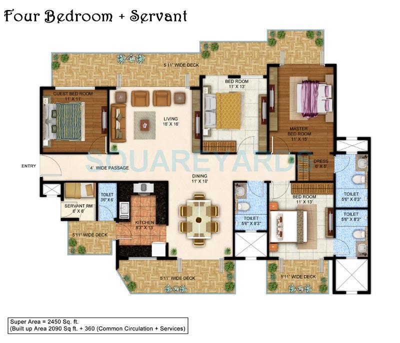 Floor plan of 4 BHK 2450 Sq. Ft. Apartment in Ahinsha Naturez Park, Faridabad