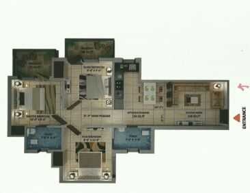 Floor plan of 3 BHK 745 Sq. Ft. Apartment in Amolik Heights, Faridabad