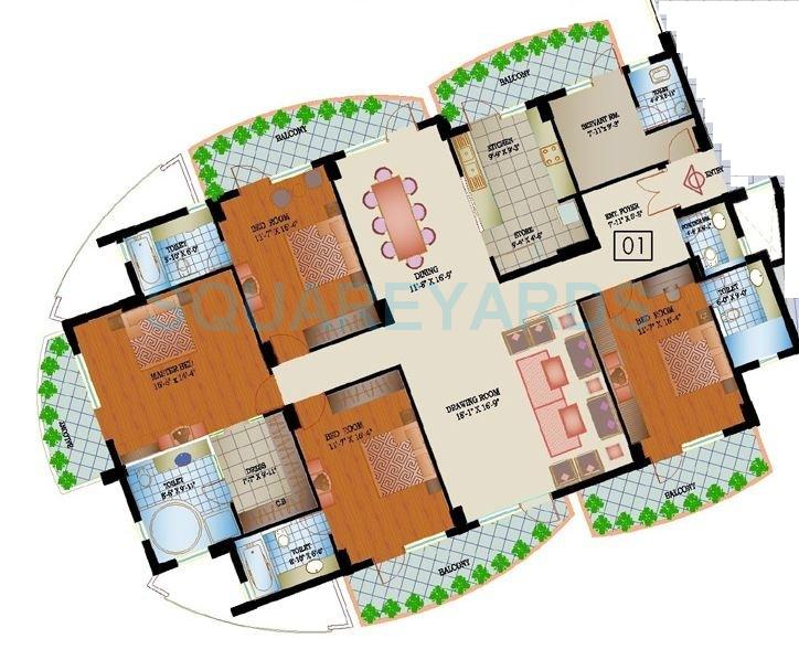 Floor plan of 4 BHK 3152 Sq. Ft. Apartment in Ansal Crown Heights, Faridabad