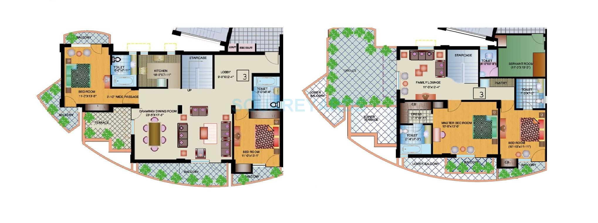 Floor plan of 4 BHK 3074 Sq. Ft. Penthouse in Ansal Crown Heights, Faridabad