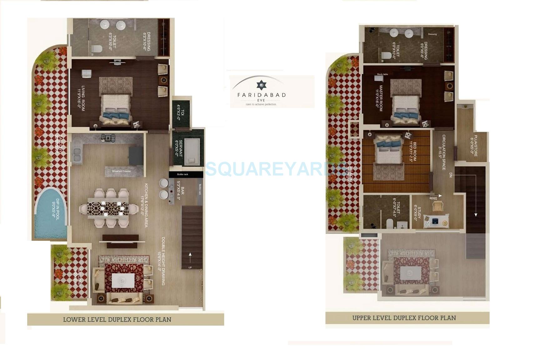 Floor plan of 3 BHK 2525 Sq. Ft. Apartment in Ansal Faridabad Eye, Faridabad
