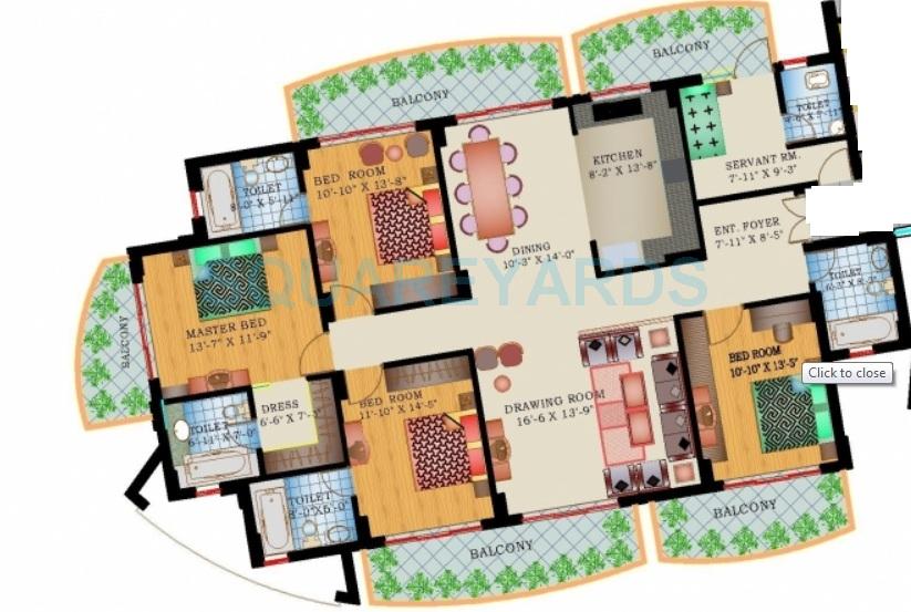 Floor plan of 4 BHK 2606 Sq. Ft. Apartment in Ansal Crown Heights, Faridabad