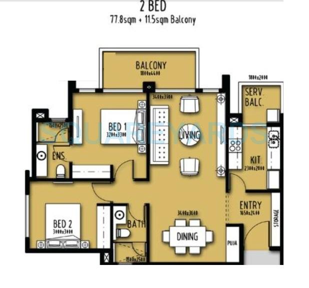 Floor plan of 2 BHK 1099 Sq. Ft. Apartment in Astrum Homes Alta Casa, Faridabad