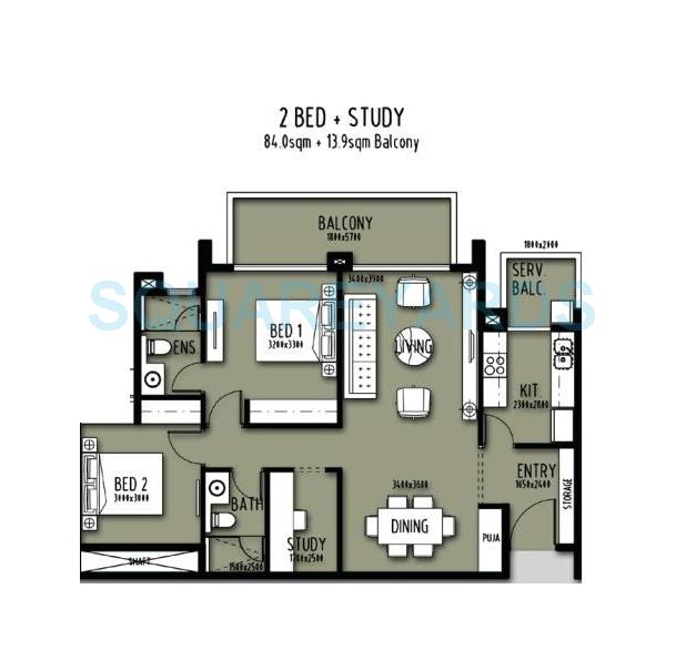 Floor plan of 2 BHK 1239 Sq. Ft. Apartment in Astrum Homes Alta Casa, Faridabad