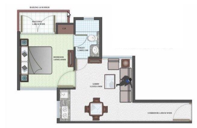 Floor plan of 1 BHK 322 Sq. Ft. Apartment in Auric City Homes, Faridabad