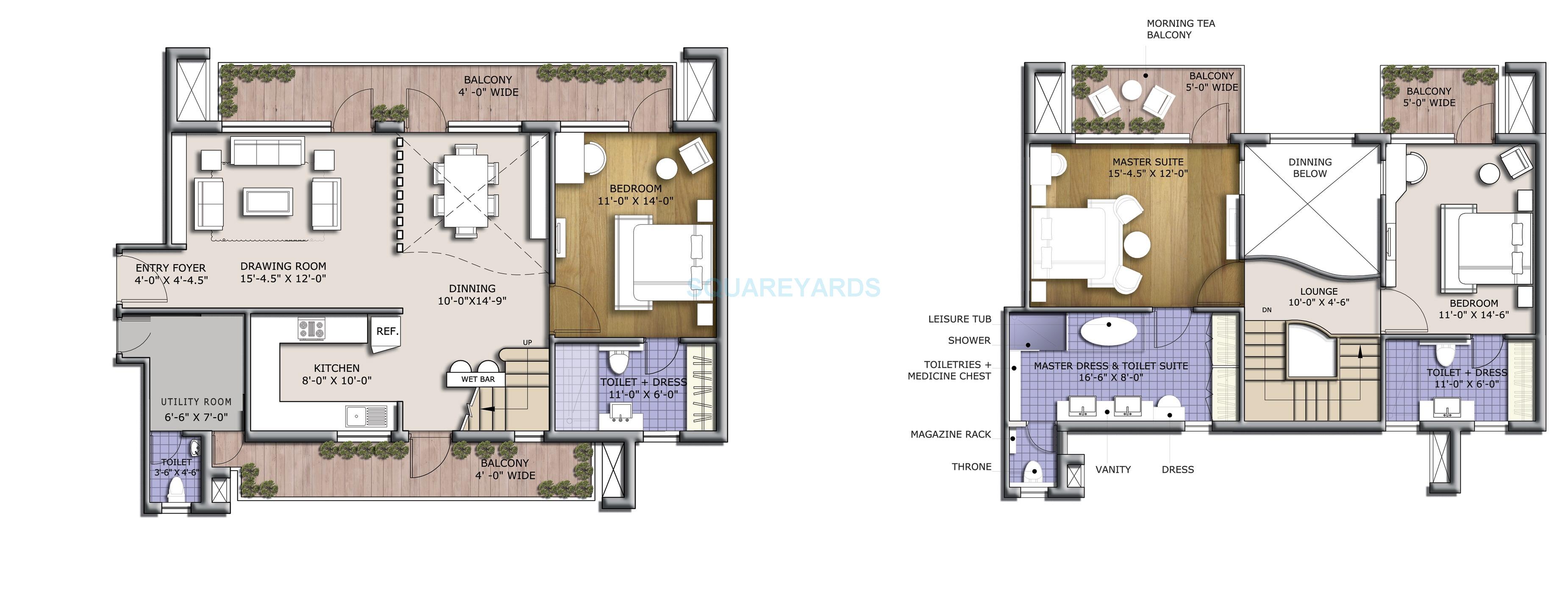 Floor plan of 3 BHK 2440 Sq. Ft. Apartment in BPTP Discovery Park, Faridabad