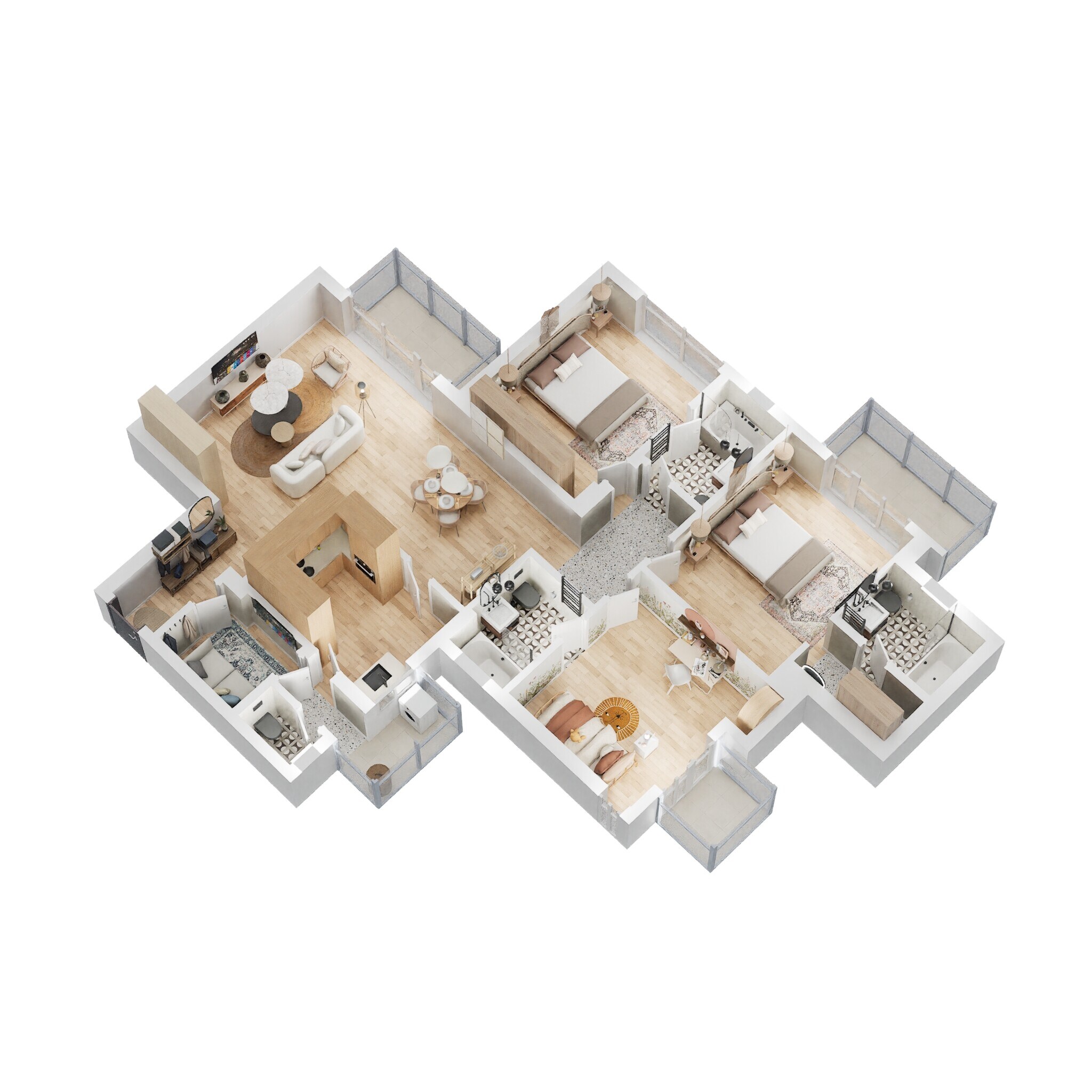Floor plan of 3 BHK 2032 Sq. Ft. Apartment in BPTP Park Grandeura, Faridabad