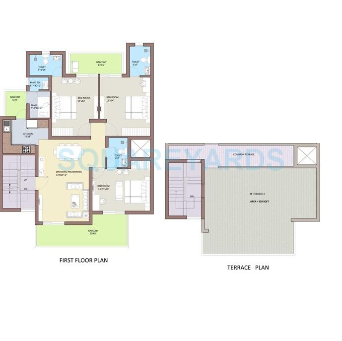 Floor plan of 3 BHK Ind Floor - 937 sq. ft. in BPTP Park 81, Faridabad