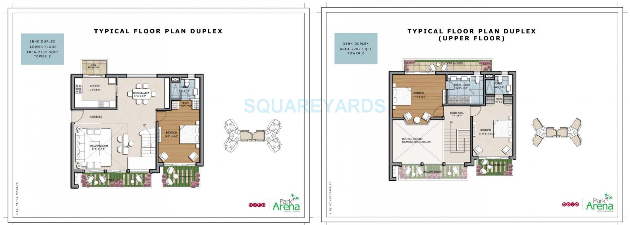 Floor plan of 3 BHK 2202 Sq. Ft. Penthouse in BPTP Park Arena, Faridabad