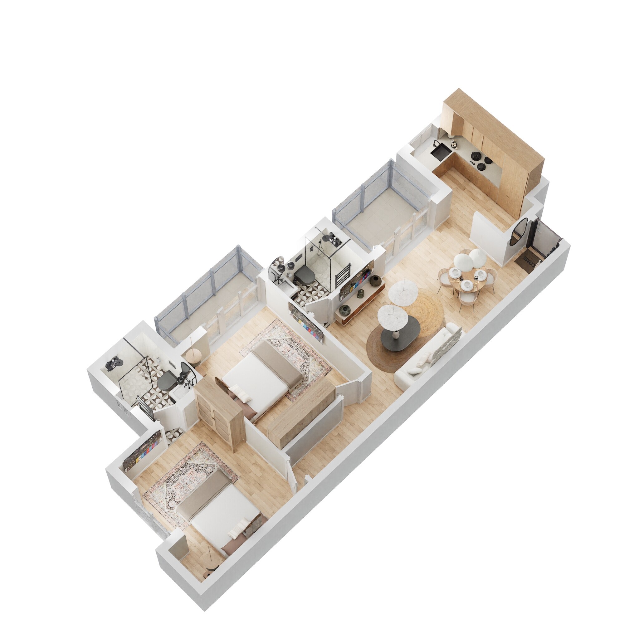 Floor plan of 2 BHK 1038 Sq. Ft. Apartment in BPTP Park Floors I, Faridabad