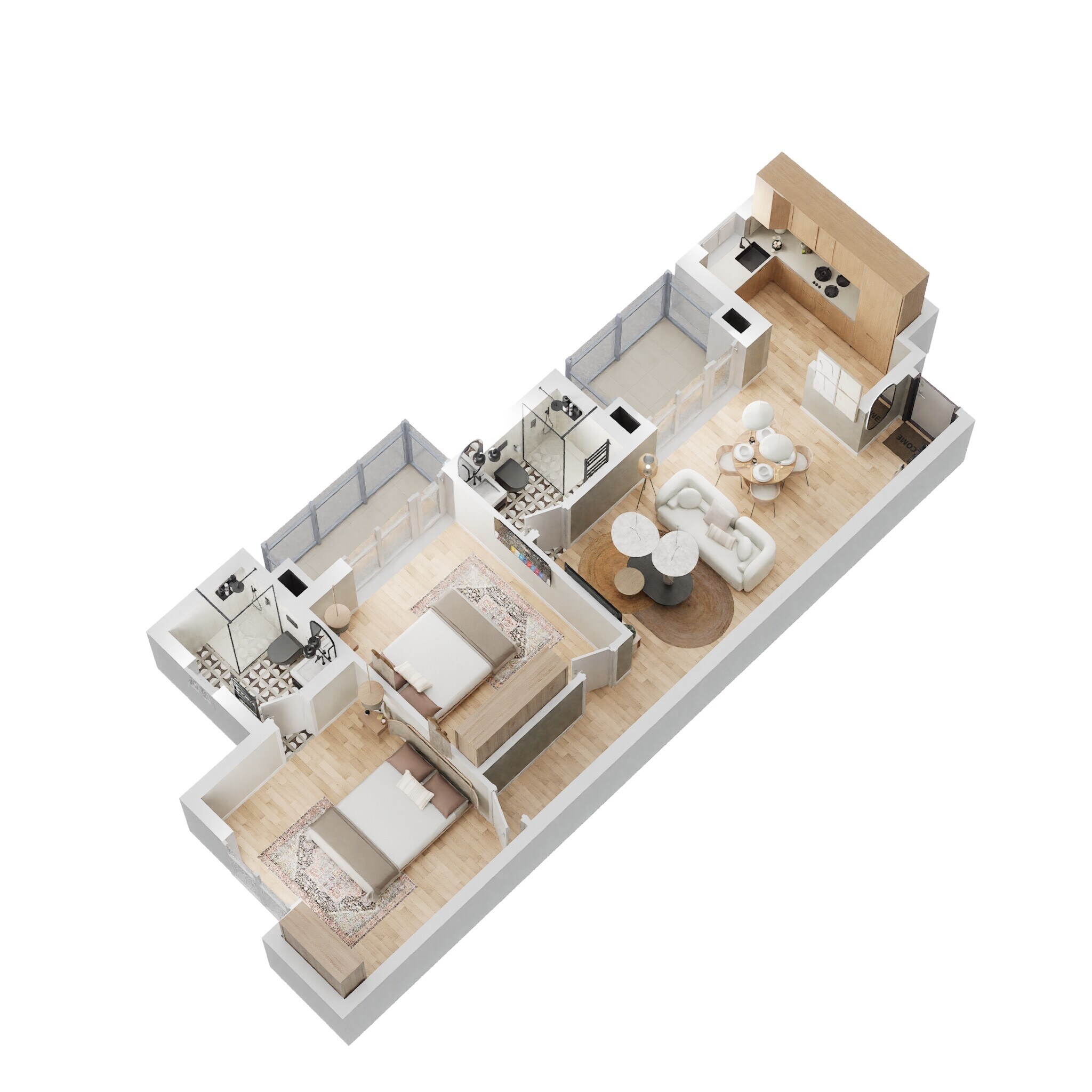 Floor plan of 2 BHK 1037 Sq. Ft. Apartment in BPTP Park Floors II, Faridabad