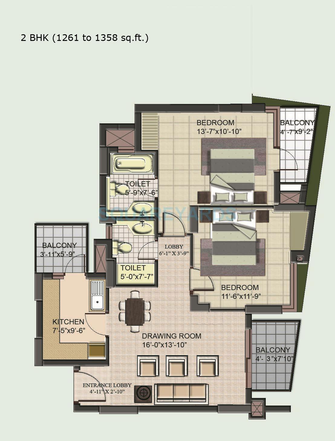 Other, bptp-princess-park 2 Bedroom 1261 Sq.Ft. Apartment In Sector 86 Faridabad 9668844