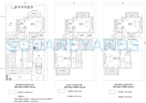 Floor plan of 2 BHK 1736 Sq. Ft. Villa in BPTP Parklands Villa, Faridabad
