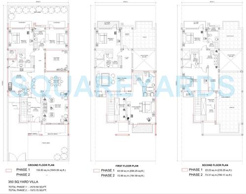 Floor plan of 3 BHK 2580 Sq. Ft. Villa in BPTP Parklands Villa, Faridabad