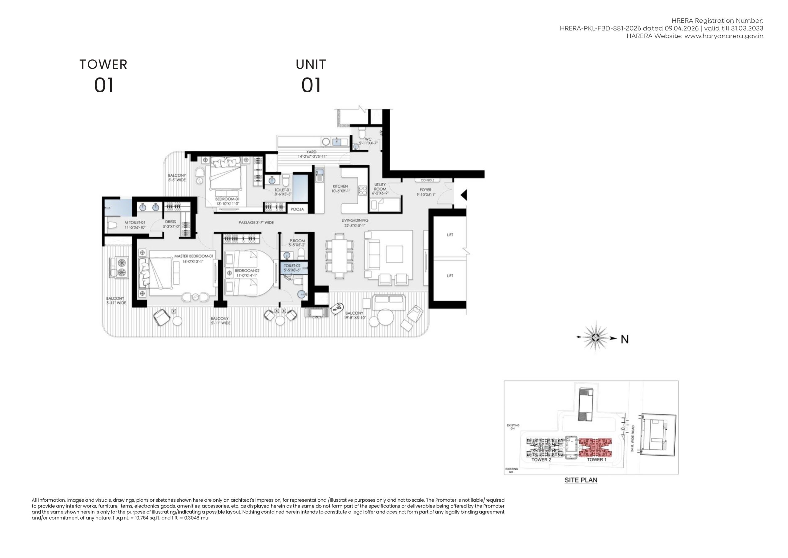 Floor plan of 3 BHK 3185 Sq. Ft. Apartment in BPTP Skynest Towers, Faridabad