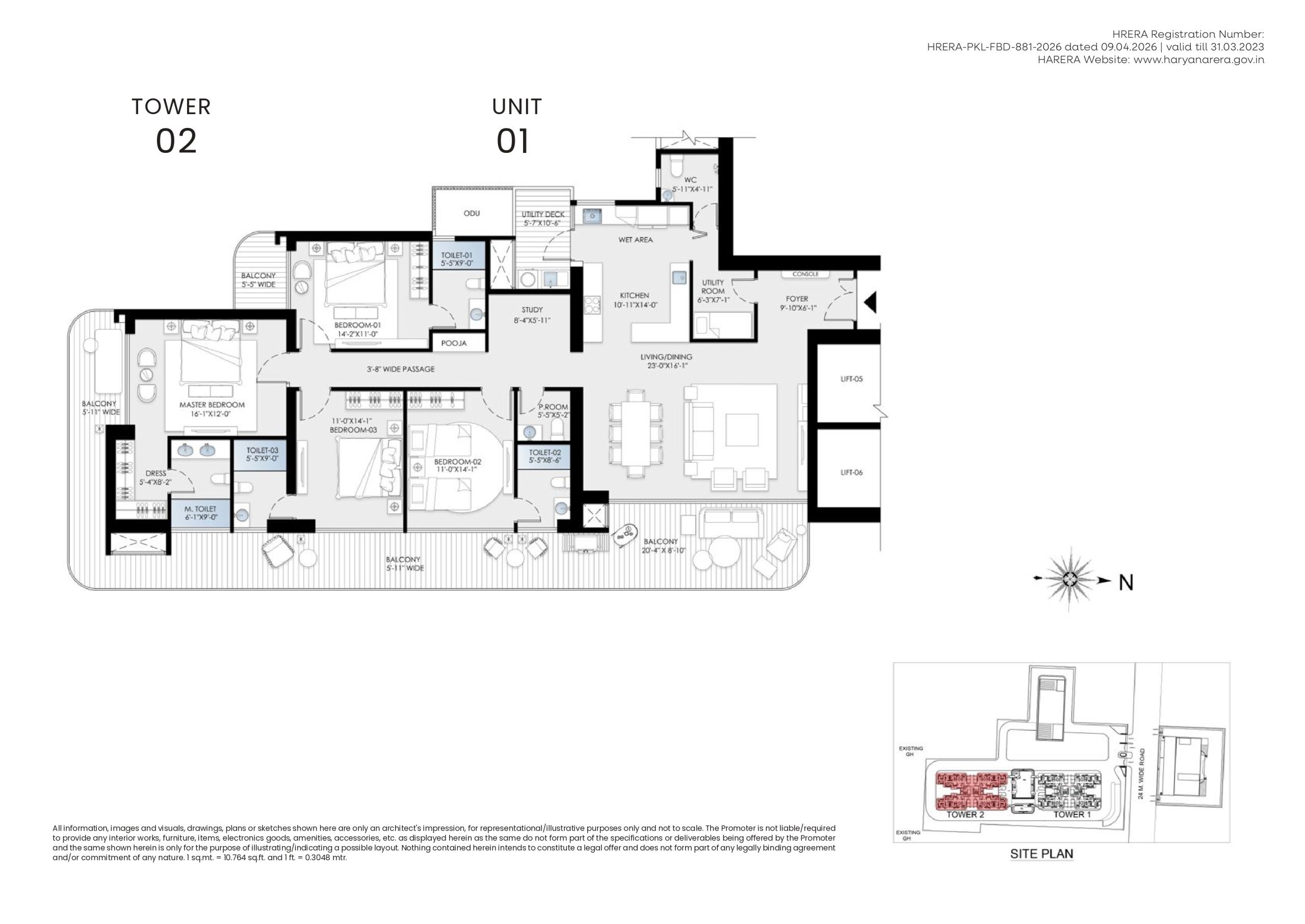 Floor plan of 4 BHK 3856 Sq. Ft. Apartment in BPTP Skynest Towers, Faridabad