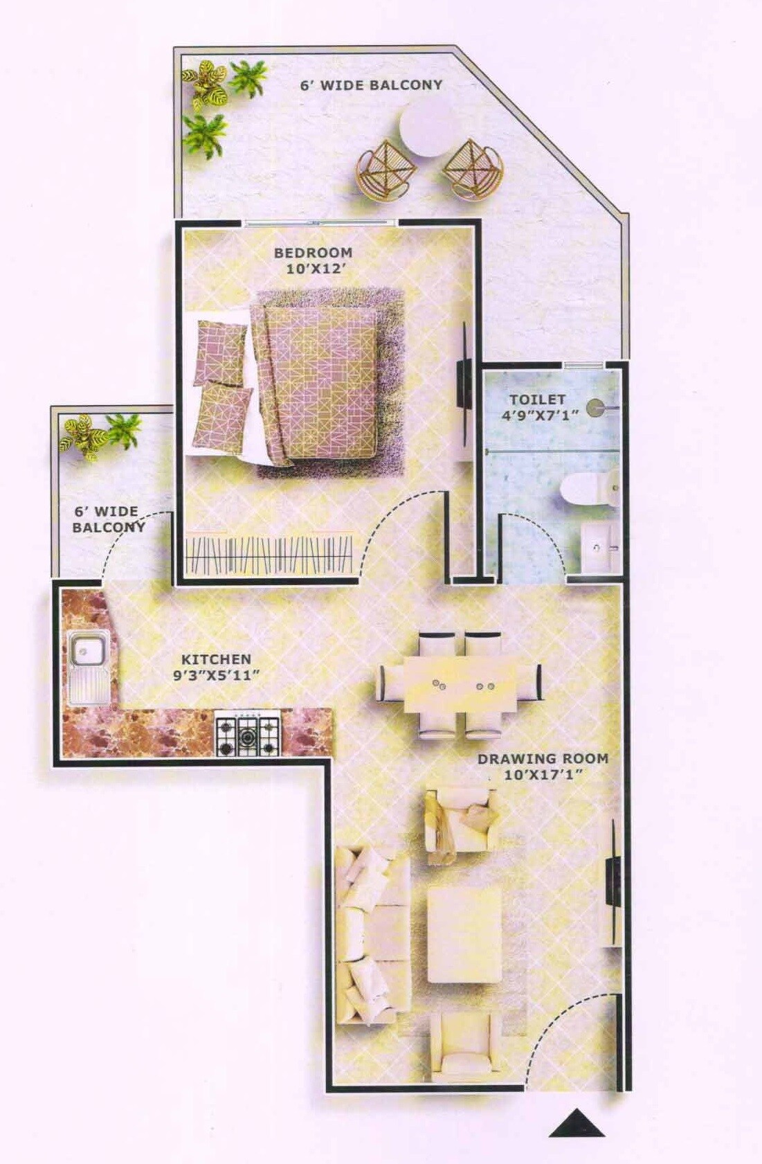 Floor plan of 1 BHK 700 Sq. Ft. Apartment in Emerald Anmol, Faridabad