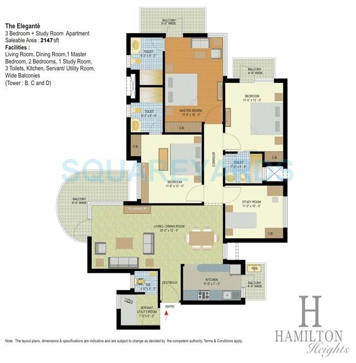 Floor plan of 3 BHK 2147 Sq. Ft. Apartment in Espire Towers, Faridabad
