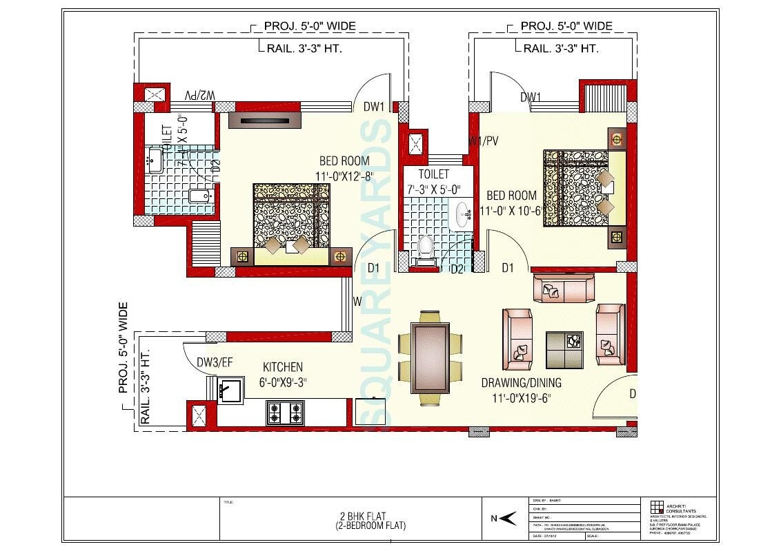 Floor plan of 2 BHK 1005 Sq. Ft. Apartment in GPM Bloosom Greens, Faridabad