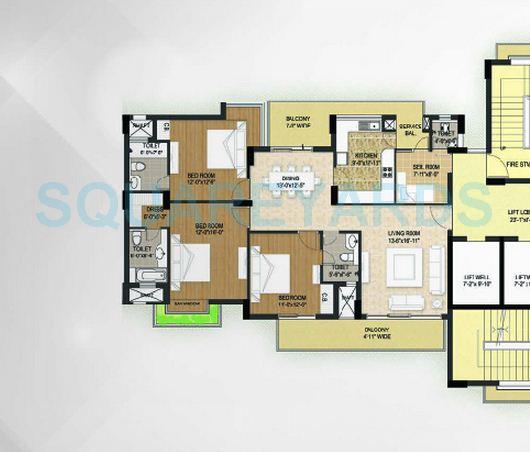 Floor plan of 3 BHK 2390 Sq. Ft. Apartment in Krrish Shalimar Ibiza Town, Faridabad