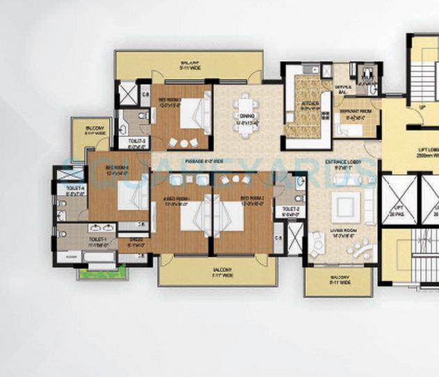 Floor plan of 4 BHK 3500 Sq. Ft. Apartment in Krrish Shalimar Ibiza Town, Faridabad