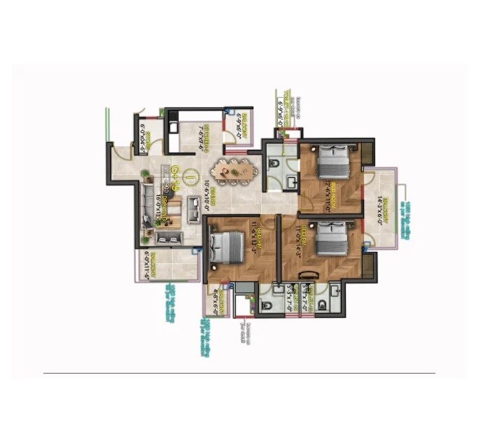 3 BHK 1975 Sq. Ft. Apartment