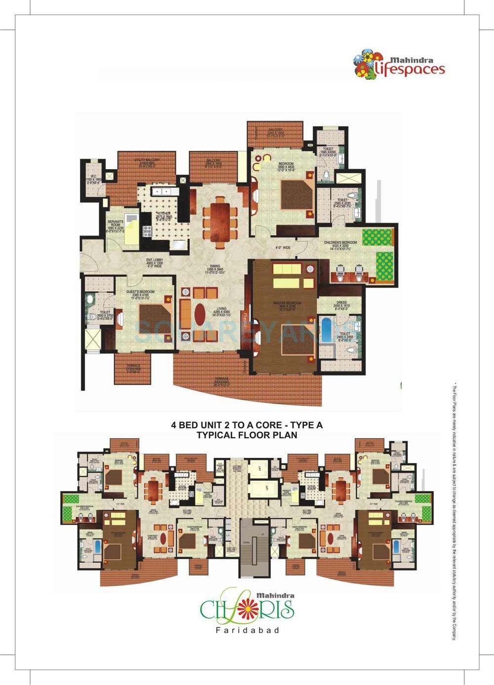 Floor plan of 4 BHK 2900 Sq. Ft. Apartment in Mahindra Lifespaces Chloris, Faridabad
