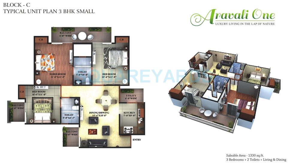 3 BHK 1330 Sq. Ft. Apartment