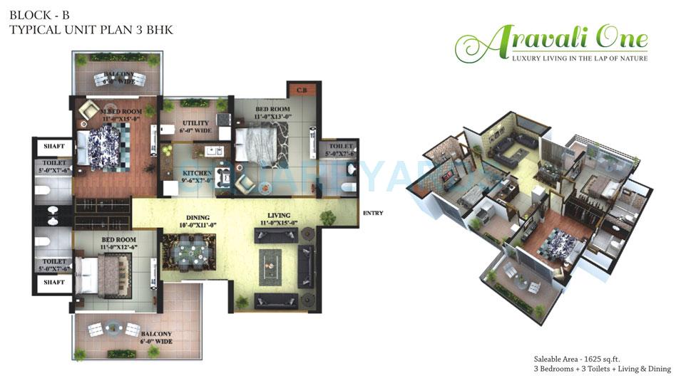 3 BHK 1625 Sq. Ft. Apartment
