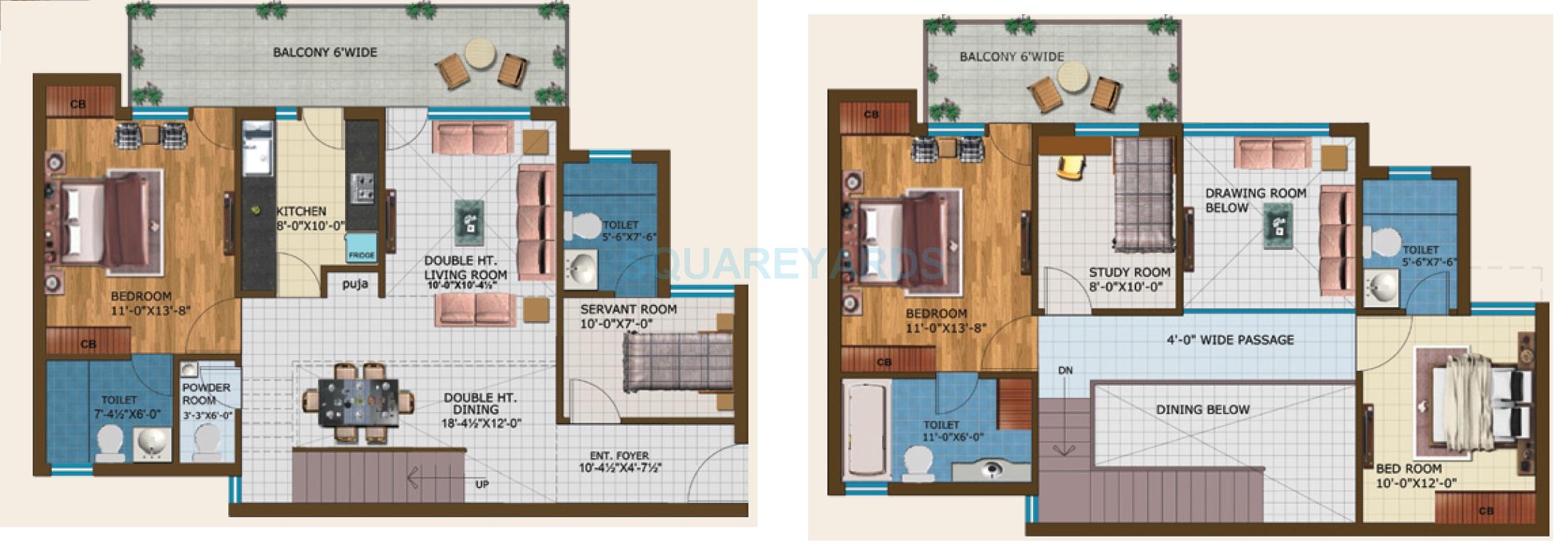 Floor plan of 3 BHK 2390 Sq. Ft. Apartment in Meenal Semeion, Faridabad