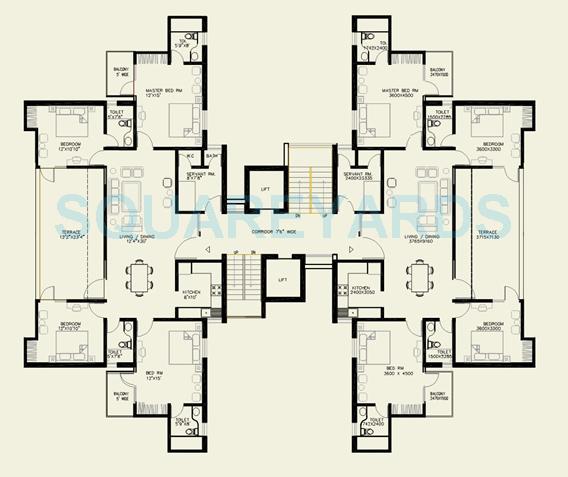 Floor plan of 4 BHK 2010 Sq. Ft. Penthouse in Omaxe Green Valley, Faridabad